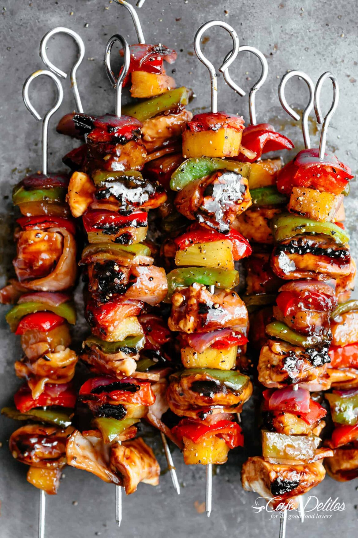 Bacon Pineapple Chicken Kabobs with Hawaiian Sauce